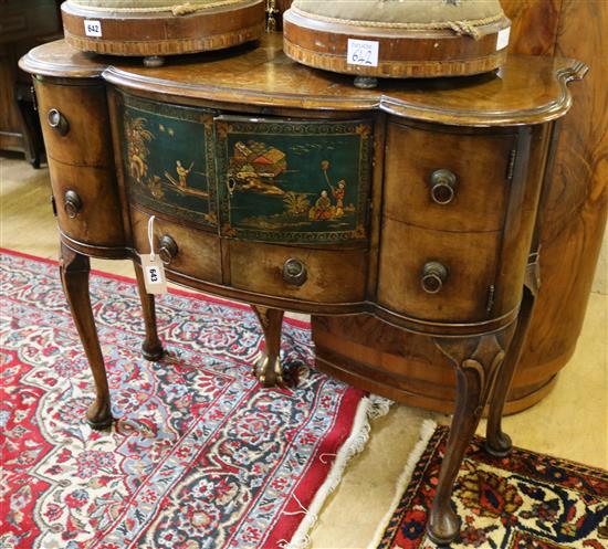 Queen Anne style chinoiserie-lacquered walnut bowed side cabinet (converted gramophone)